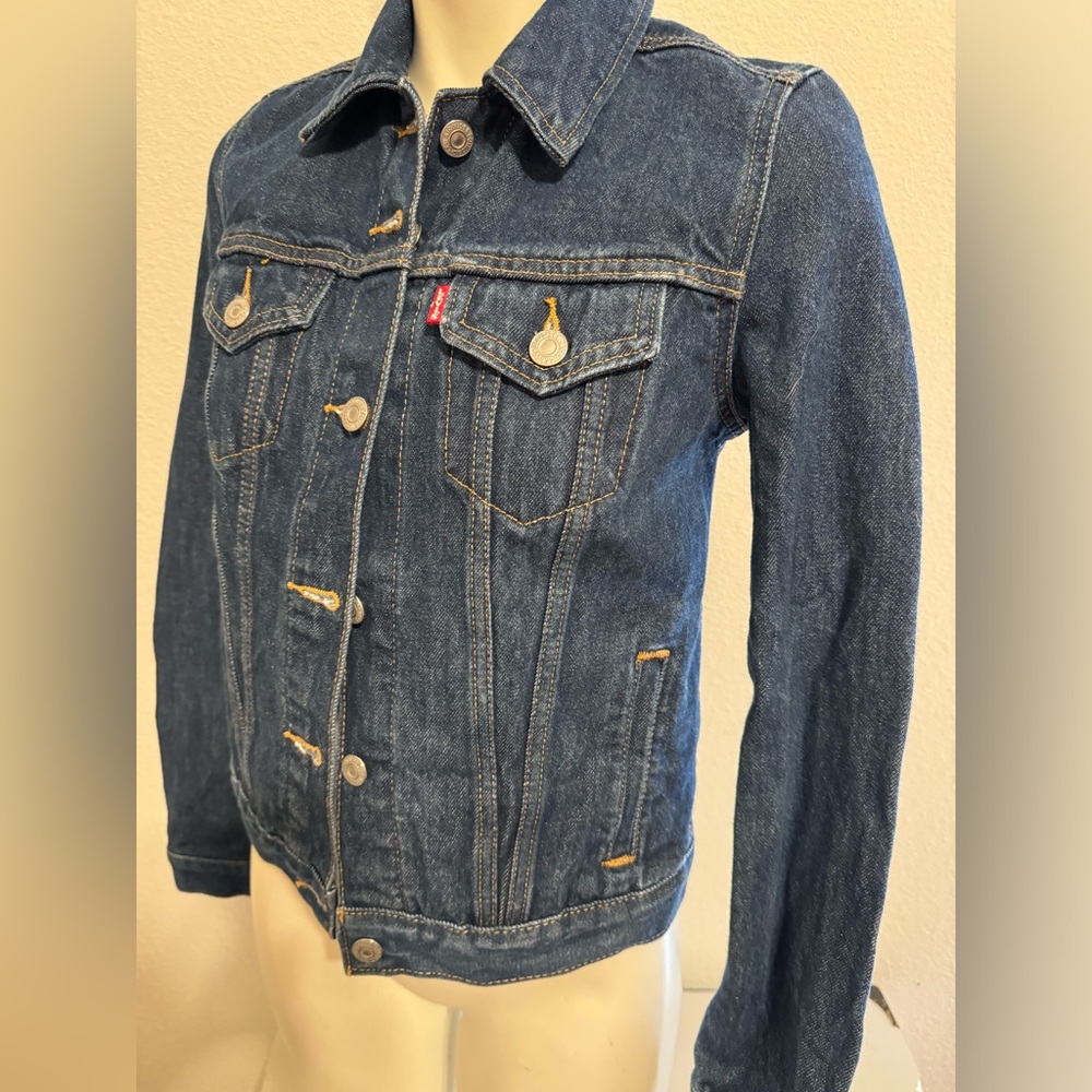 New Levi’s 501 Big E Dark Denim Jean Jacket Classic Style 100% Cotton Size XS S